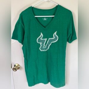 Green V-Neck T-Shirt with USF Bull Logo WOMENS 2x